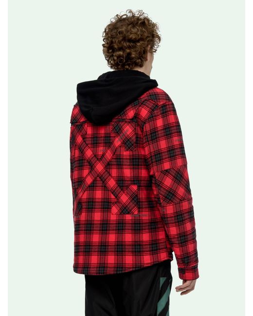 Off-White c/o Virgil Abloh Red Hooded Checked Shirt Jacket for men