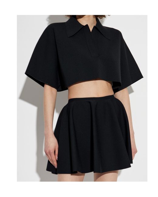 Alaïa Blue Alaïa Short-Sleeved Cropped Polo Top