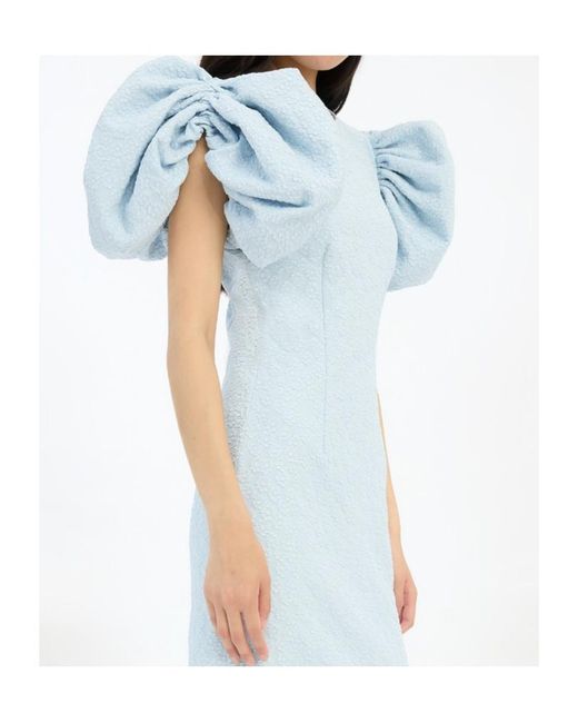 ROTATE BIRGER CHRISTENSEN Blue Embossed Puff-Sleeve Dress