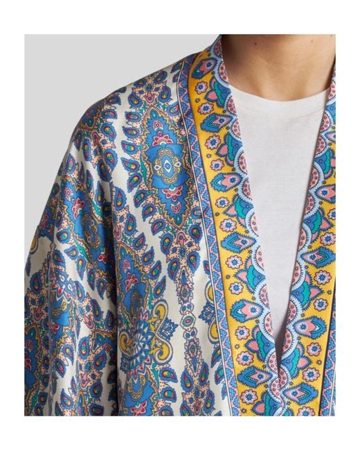Etro Blue Printed Twill Kesa Robe