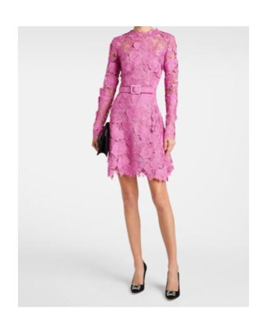Oscar de la Renta Pink Floral Lace Minidress