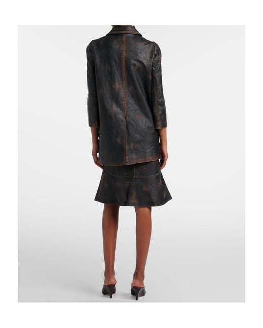 ShuShu/Tong Black Leather Midi Skirt
