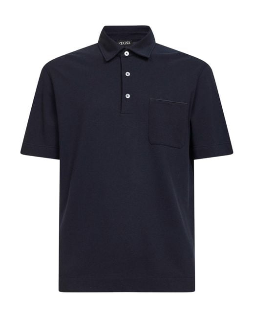 Zegna Blue Patch Pocket Polo Shirt for men