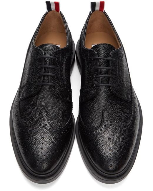 Thom Browne Black Longwing Almond-Toe Derby Shoes for men
