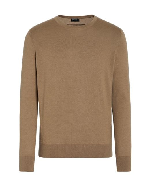 Zegna Brown Long Sleeved Crewneck Jumper for men