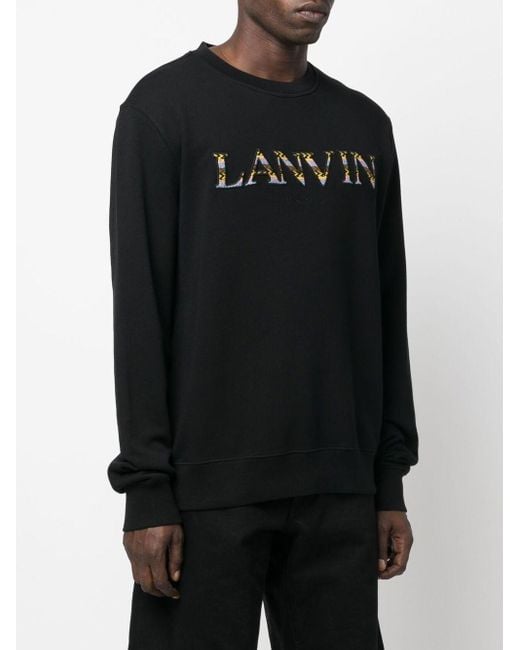 Lanvin Black Logo Embroidered Crewneck Sweatshirt for men