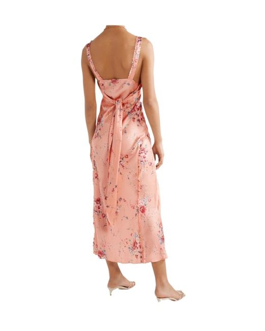 LoveShackFancy Pink Kendall Ruffled Floral-Print Silk-Satin Maxi Dress