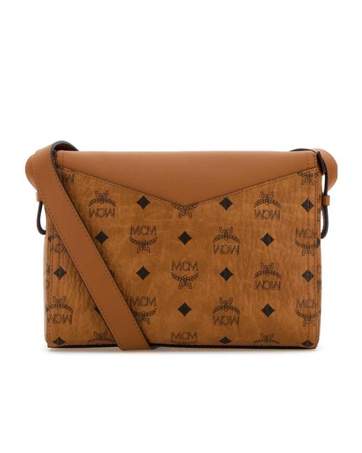 MCM Brown Logo Printed Small Diamant 3D Crossbody Bag
