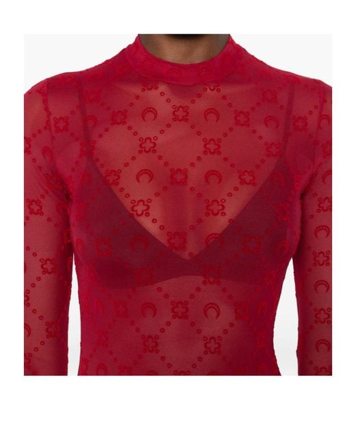 MARINE SERRE Red Long-Sleeved Printed T-Shirt