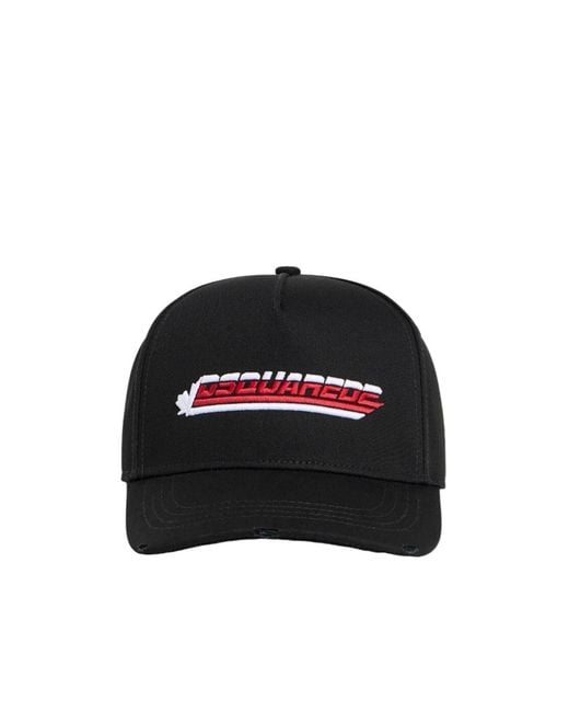 DSquared² Black Logo-Embroidered Distressed Baseball Cap for men