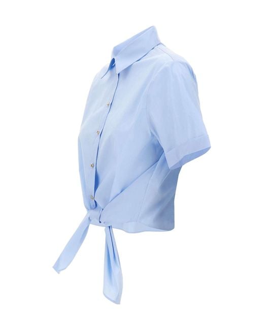 Liu Jo Blue Cropped Tie-Front Shirt