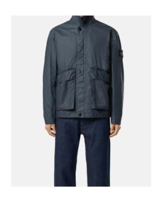 Stone Island Blue Logo Patch Buttoned Jacket for men