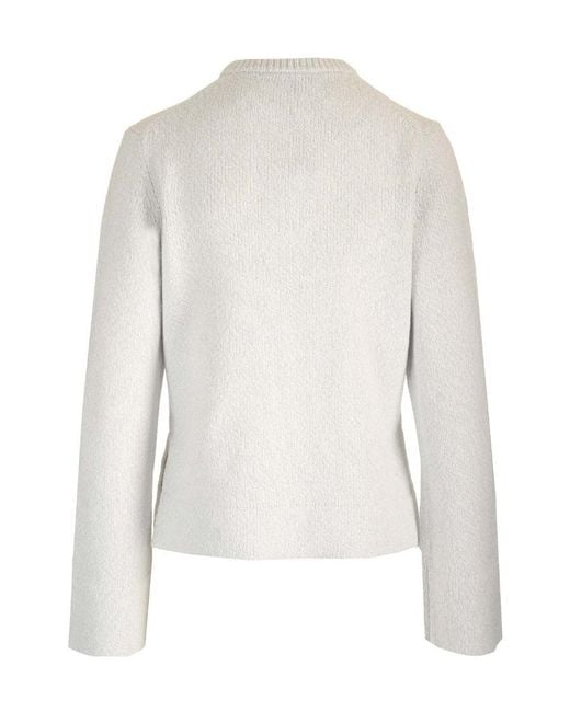 Theory White Long Sleeved Crewneck Knitted Jumper