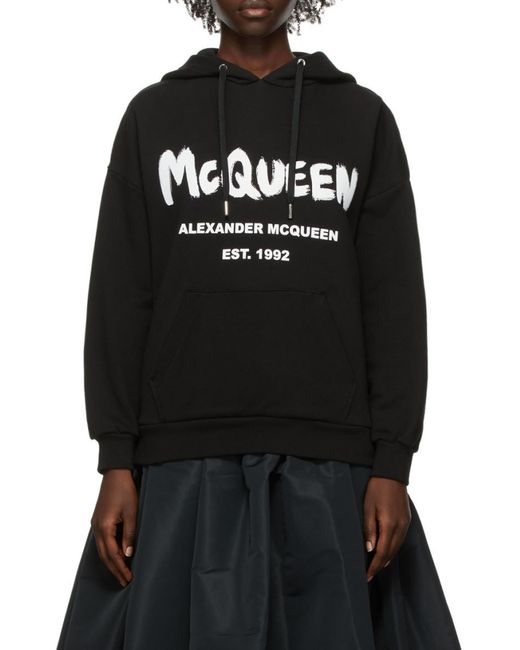 McQueen Black Graffiti Logo Printed Hoodie