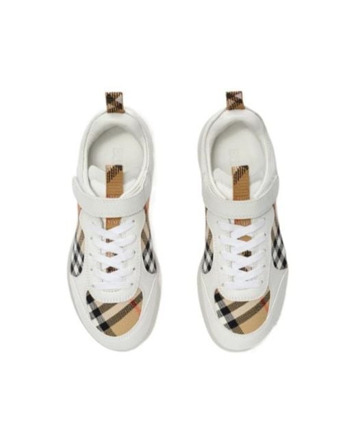 Burberry White Check And Leather Matrix Sneakers