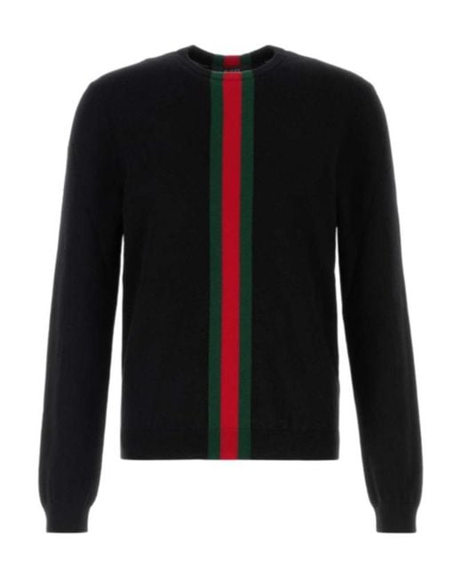 Gucci Black Web Striped Knitted Jumper for men