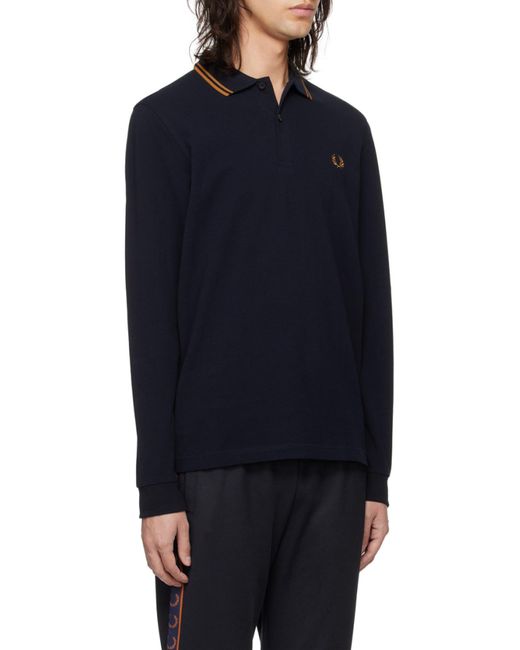 Fred Perry Blue Long Sleeve Polo Shirt for men