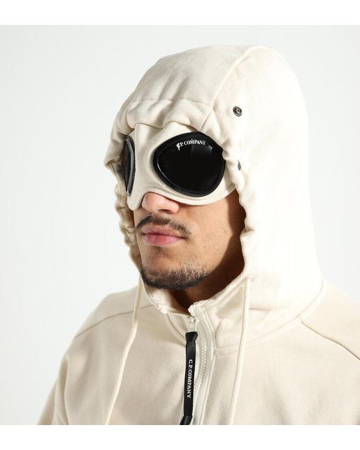 C P Company Natural Goggles-Detail Zipped-Up Hoodie for men