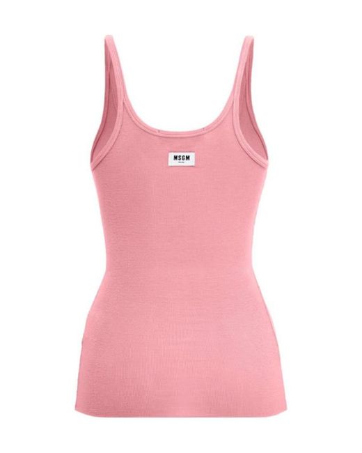 MSGM Pink Ribbed Stretch Viscose Tank Top
