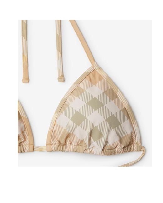 Burberry White Checked Halterneck Triangle Bikini Top