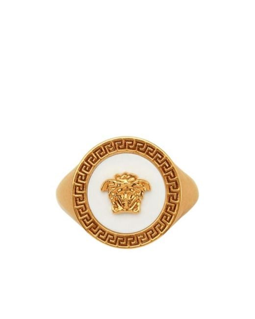 Versace Metallic Medusa Logo Detailed Ring for men
