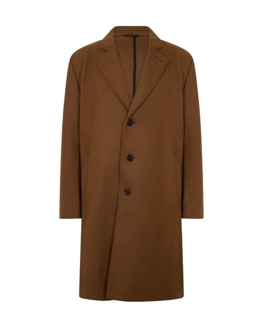 Boss Brown Camel Single-Breasted Long Coat for men