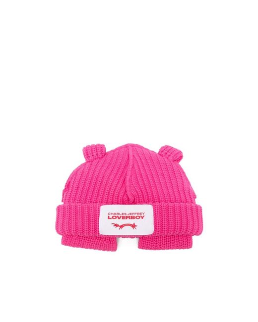 charlesjeffreyloverboy Pink Pop Up-Ears Beanie for men