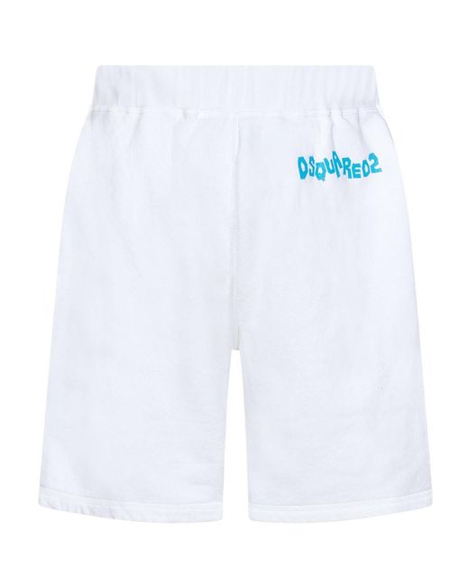 DSquared² White Logo-Print Cotton Shorts for men
