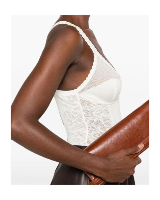 Elisabetta Franchi White Lace-Panelled Sleeveless Top