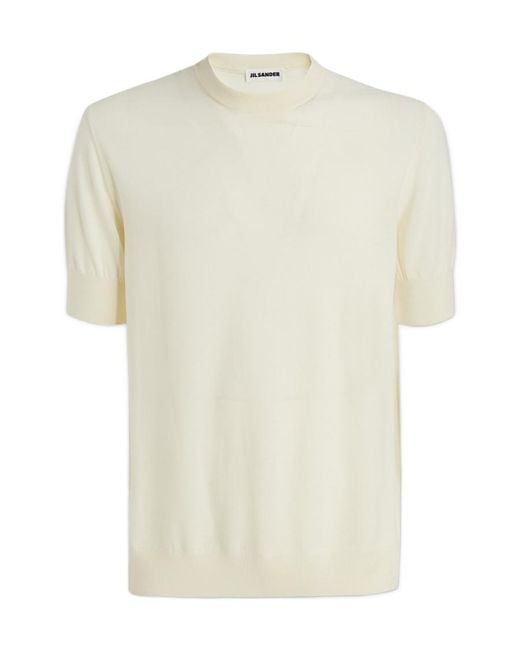Jil Sander White Short Sleeved Crewneck Knitted T-Shirt for men