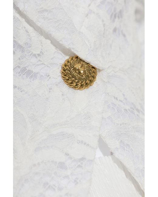 Balmain White Single Buttoned Lace Detailed Blazer