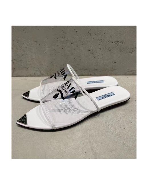 Prada White Logo Details, Flip-Flops