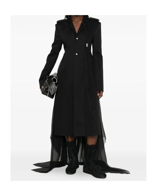 Ann Demeulemeester Black Sheer-Panelled Epaulette Coat