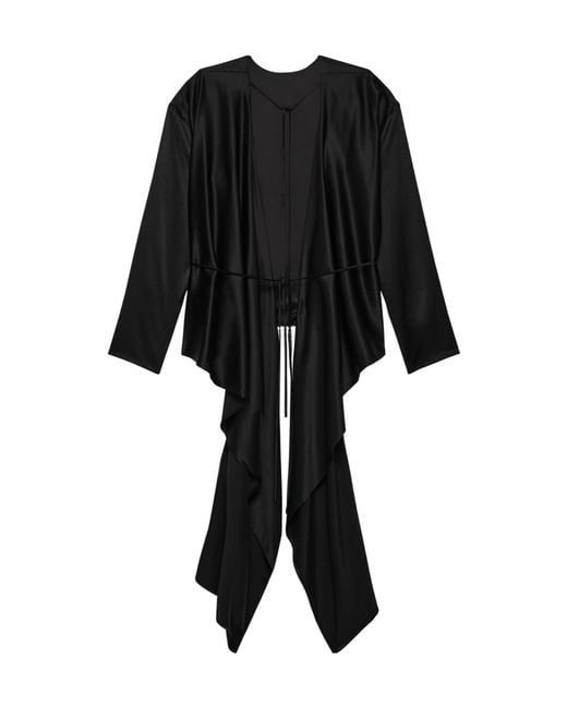 Helmut Lang Black Draped Silk Satin Scarf Top