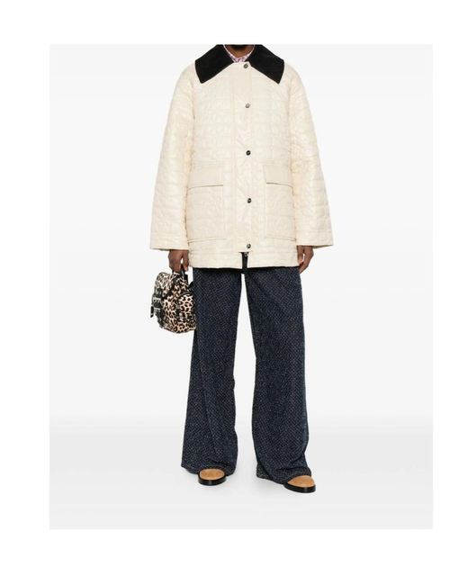 Ganni Natural Shiny Quilt Midi Jacket