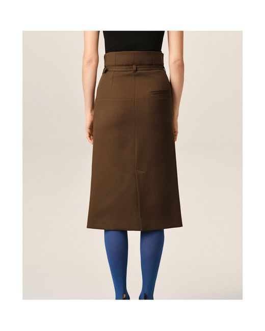 AMI Brown Ami Belted Pencil Skirt