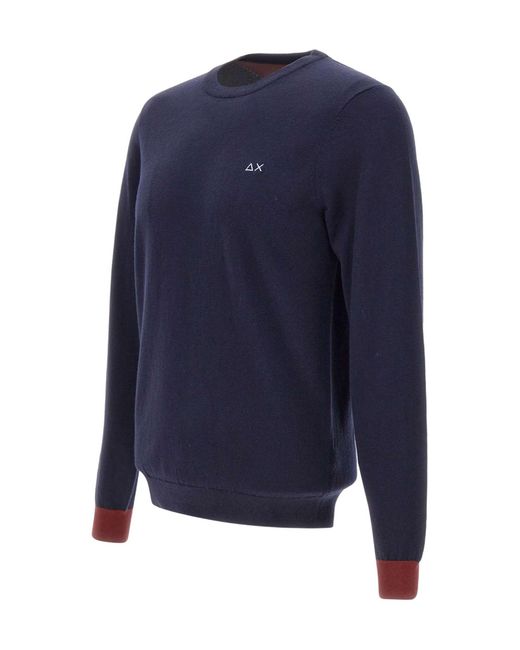 Sun 68 Blue Contrast Elbow-Patch Knitted Sweater for men
