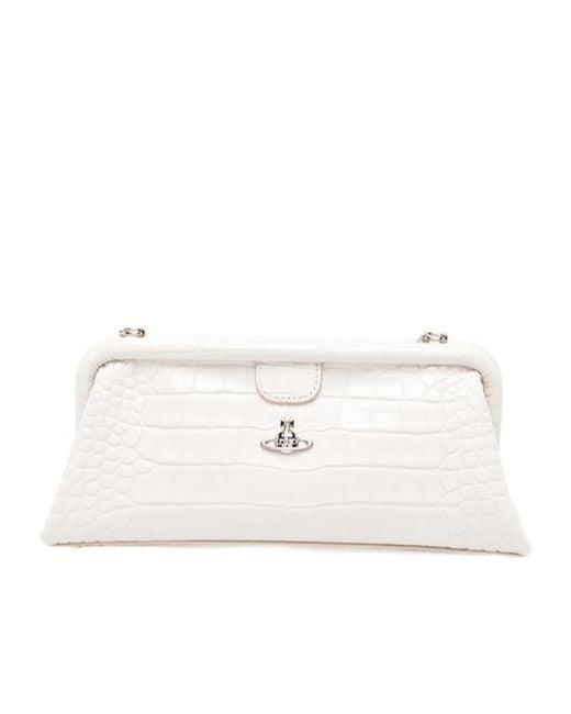 Vivienne Westwood Natural Orb Croc-Effect Clutch Bag
