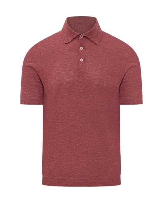Brunello Cucinelli Red Short Sleeved Knitted Polo Shirt for men
