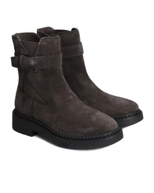 Ash Black Buckle Ankle Boots