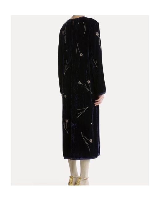 Forte_forte Blue Fleurs D'Orient Velvet Midi Dress