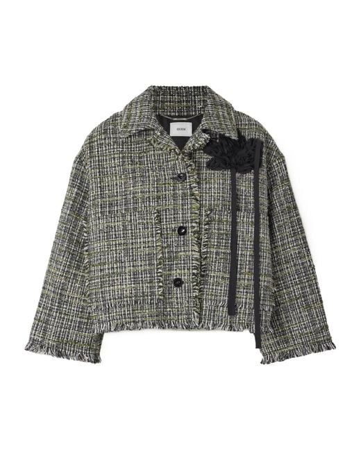 Erdem Gray Appliquéd Frayed Tweed Coat