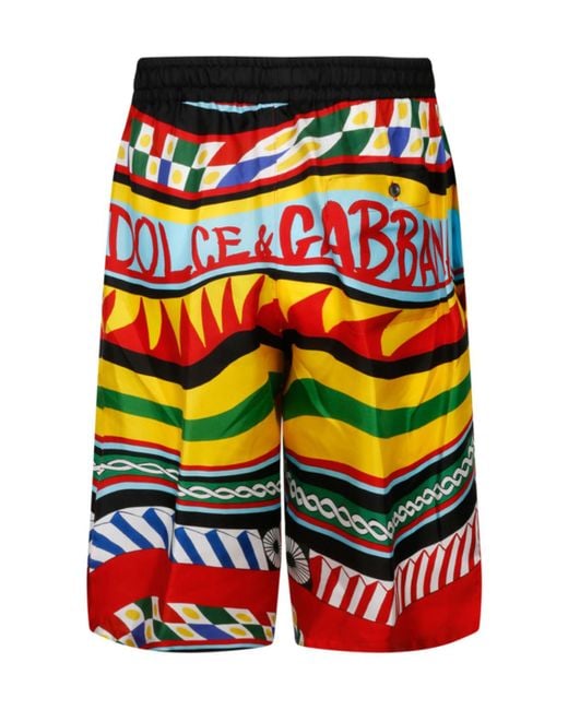 Dolce & Gabbana Red Carretto Printed Drawstring Bermuda Shorts for men