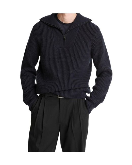 Vince Blue Wool And Cashmere Quarter-Zip Sweater for men
