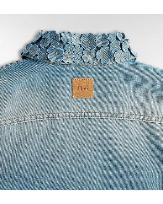 Dior Blue Iviera Cropped Jacket With Embroidered Collar