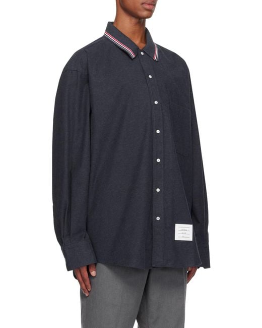 Thom Browne Blue Rwb Striped Curved Hem Shirt for men