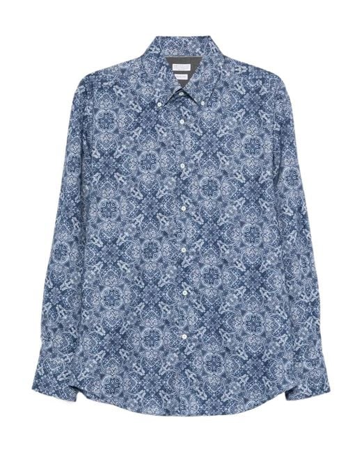 Brunello Cucinelli Blue Paisley-Print Shirt
