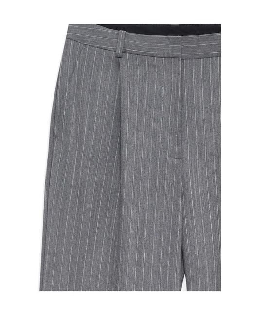 Anine Bing Gray Pinstriped Pleated Trousers
