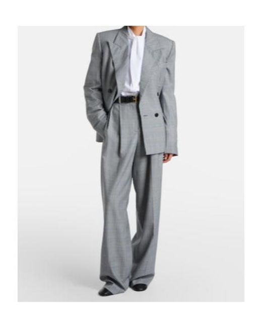 Givenchy Gray Checked Wool Wide-Leg Pants