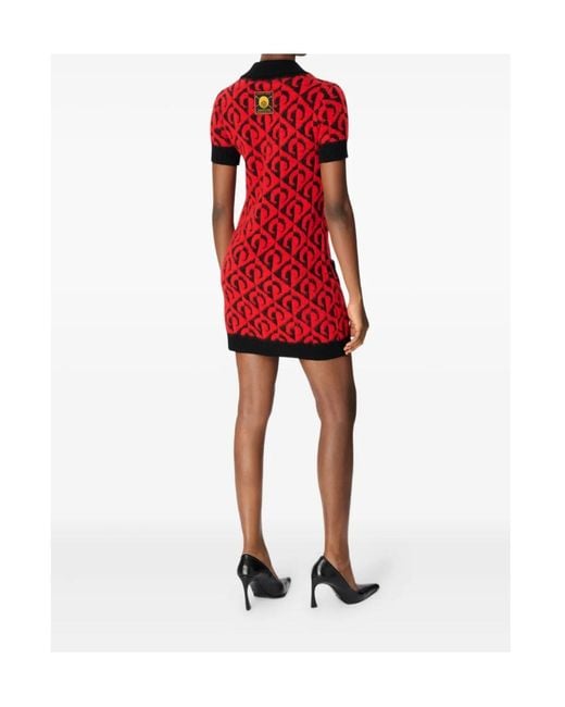 MARINE SERRE Red Moon Lozenge-Knit Polo Dress